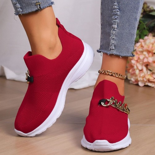 Red Casual Sportswear Daily Patchwork Metal Accessories Decoration Solid Color Round Comfortable Shoes