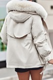 Khaki Casual Solid Patchwork Cardigan Hooded Collar Outerwear