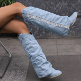 Голубые повседневные однотонные туфли с кисточками в стиле пэчворк (высота каблука 2.36 дюйма)