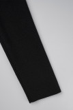 ブラック エレガント ソリッド 包帯パッチワーク O ネック長袖ドレス