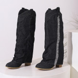 Black Casual Tassel Patchwork Solid Color Round Out Door Shoes (Heel Height 2.36in)