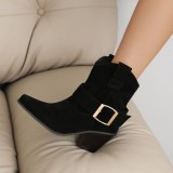 Sapatos casuais pretos com retalhos de cor sólida pontiagudos e confortáveis ​​(altura do salto 2.75 pol.)