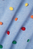 Blaue, lässige, einfarbige Patchwork-Tops mit halbem Rollkragen
