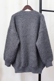 Grey Casual Solid Patchwork Buttons V Neck Outerwear