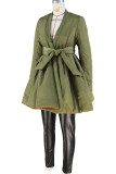 Army Green Casual Solid Patchwork With Belt V Neck Outerwear