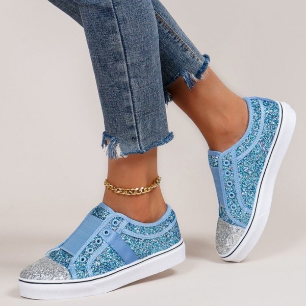 Blauwe casual patchwork contrasterende ronde comfortabele platte schoenen