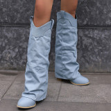 Zapatos de puerta redondeados de color sólido con retazos de borlas informales de color azul claro (altura del tacón 2.36 pulgadas)