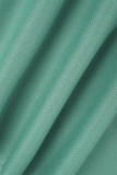 Groene casual patchwork contrasterende normale conventionele patchworkbroek met hoge taille