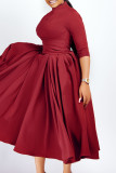 Red Elegant Solid Hollowed Out Patchwork O Neck A Line Dresses