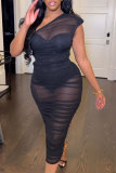 Svarta sexiga dagligen Elegant Enkelhet Genomskinliga asymmetriska klänningar med en axel