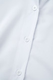 Blusas brancas casuais sólidas patchwork com fivela gola mandarim