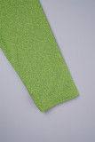 Зеленый Повседневный Однотонный Лоскутный Карман О-образным вырезом С длинным рукавом Из двух частей