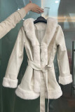 Cream White Casual Bandage Patchwork Cardigan Collar Outerwear