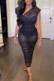 Black Sexy Daily Elegant Simplicity See-through One Shoulder Asymmetrical Dresses