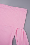 Розовые уличные однотонные лоскутные длинные платья с открытыми плечами