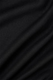 Casacos pretos casuais bordados em letras patchwork com decote em O
