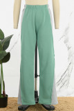 Зеленые повседневные лоскутные контрастные брюки обычного лоскутного дизайна с высокой талией