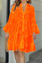 Оранжевые элегантные однотонные кружевные платья с V-образным вырезом и трапециевидной линией