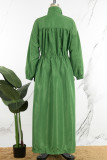 Ropa de abrigo casual sólido patchwork dibujar cordón bolsillo botones cremallera cuello vuelto verde