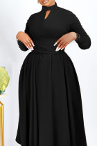 Zwarte elegante effen uitgeholde patchwork O-hals A-lijn jurken
