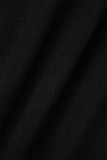 Черные элегантные однотонные лоскутные платья с круглым вырезом и длинными рукавами