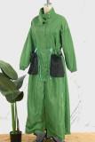 Зеленая повседневная однотонная лоскутная верхняя одежда с карманами и пуговицами на молнии с отложным воротником
