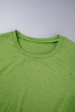 Grünes, lässiges, solides Patchwork-O-Ausschnitt-Langarm-Zweiteiler mit Tasche