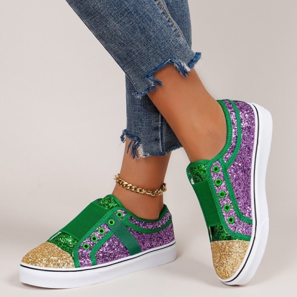 Paarse casual patchwork contrasterende ronde comfortabele platte schoenen