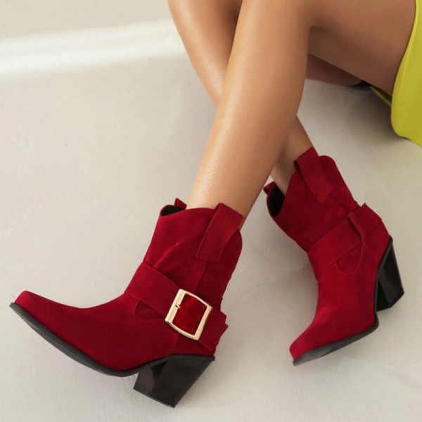 Zapatos de puerta cómodos puntiagudos de color sólido con retazos informales rojos (altura del tacón 2.75 pulgadas)