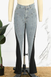 Babyblauwe casual skinny denim jeans met contrasterende taille en hoge taille