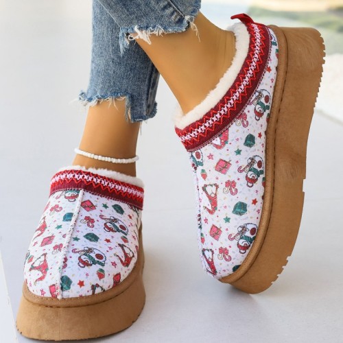 White Casual Patchwork Printing Round Keep Warm Comfortable Shoes