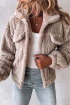 Apricot Casual Solid Cardigan Turndown Collar Outerwear