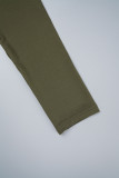 Verde elegante fasciatura solida patchwork tasca U collo manica lunga due pezzi