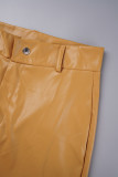Pantaloni tinta unita convenzionali a vita media regolari di base casual gialli solidi