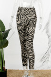 Коричневые повседневные лоскутные брюки-карандаш с завышенной талией в стиле пэчворк