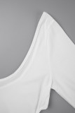 Robes décontractées blanches à manches longues et col en U à bandes solides