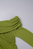 Due pezzi a maniche lunghe con patchwork solido verde sexy con spalle scoperte