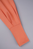Robes décontractées orange à manches longues et dos nu uni à col rond
