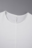 Weiße, lässige Patchwork-Kleider mit O-Ausschnitt und langen Ärmeln