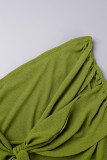 Due pezzi a maniche lunghe con patchwork solido verde sexy con spalle scoperte