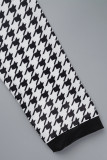Preto branco casual estampado patchwork gola redonda manga comprida conjunto de três peças