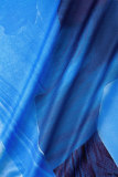 Blå Casual Print Basic O-hals långärmade klänningar