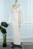 Black Casual Solid Bandage Hollowed Out U Neck Long Sleeve Dresses
