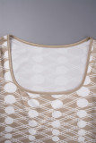 Ljus Khaki Casual Print Basic U-hals långärmade klänningar