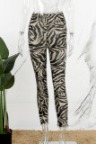Коричневые повседневные лоскутные брюки-карандаш с завышенной талией в стиле пэчворк