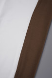 Vestidos casuais brancos de manga comprida com decote em O e contraste em patchwork
