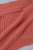 Розовый повседневный однотонный отложной воротник с уздечкой и длинными рукавами из двух частей