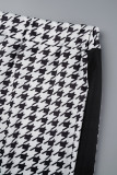 Zwarte casual print patchwork O-hals driedelige set met lange mouwen