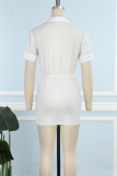 ホワイト セクシー ソリッド パッチワーク V ネック半袖ドレス ドレス