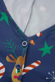 Tibetan Blue Casual Print Patchwork Buttons Button Collar Plus Size Jumpsuits